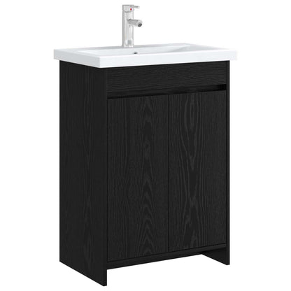 Bathroom Under Sink Cabinet Black Oak 56 x 37.5 x 81 cm