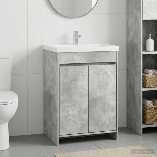 Bathroom Under Sink Cabinet Concrete Grey 56 x 37.5 x 81 cm