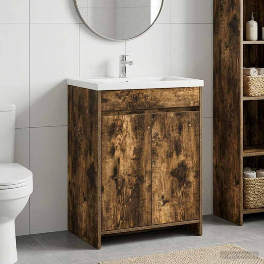 Bathroom Under Sink Cabinet Smoked Oak 56 x 37.5 x 81 cm
