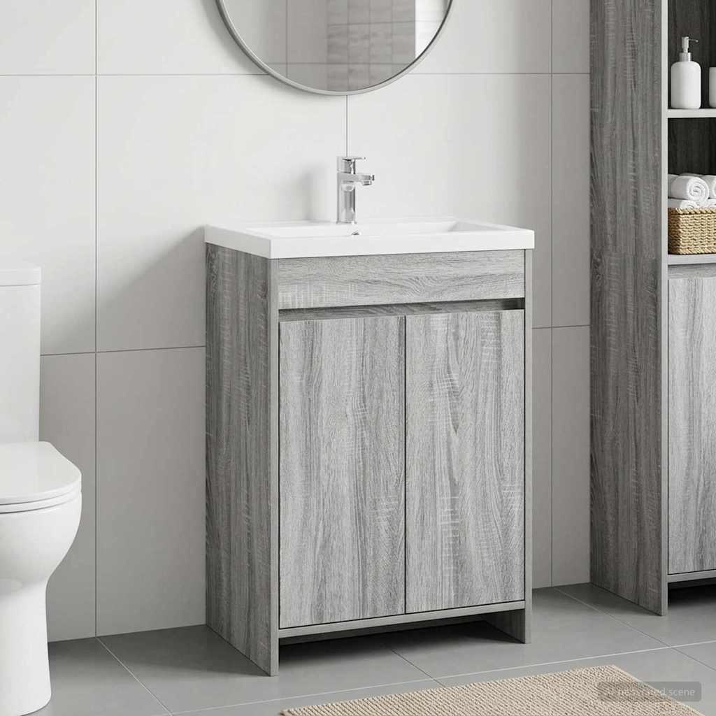 Bathroom Under Sink Cabinet Grey Sonoma 56 x 37.5 x 81 cm