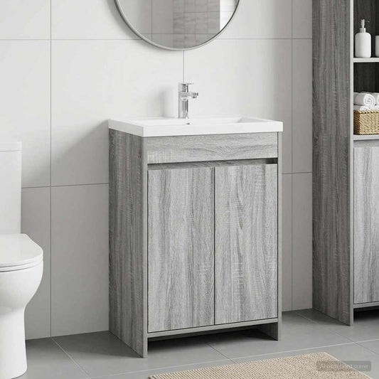 Bathroom Under Sink Cabinet Grey Sonoma 56 x 37.5 x 81 cm