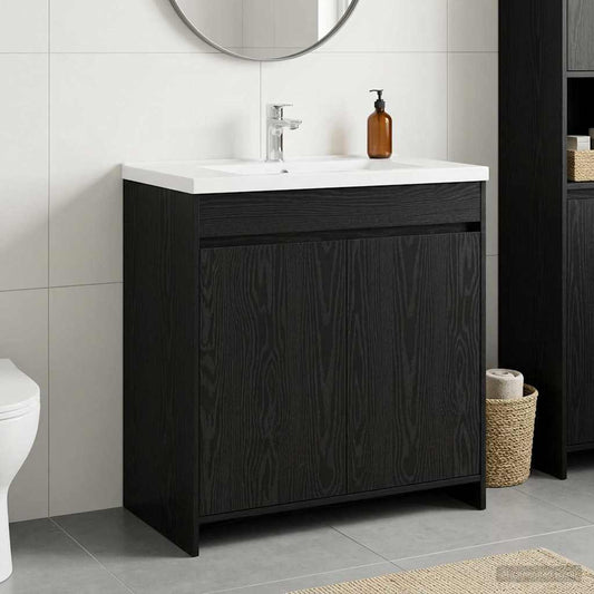 Bathroom Under Sink Cabinet Black Oak 78.5 x 37.5 x 81 cm
