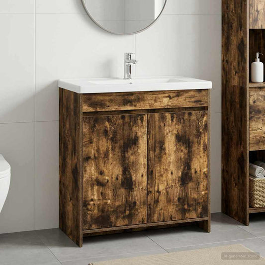 Bathroom Under Sink Cabinet Smoked Oak 78.5 x 37.5 x 81 cm