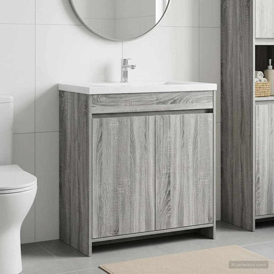 Bathroom Under Sink Cabinet Grey Sonoma 78.5 x 37.5 x 81 cm