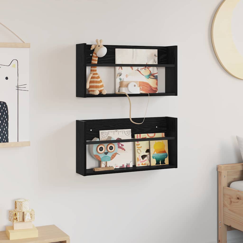 Magazine Rack 2 pcs Black Oak 60 x 12 x 30 cm Engineered Wood