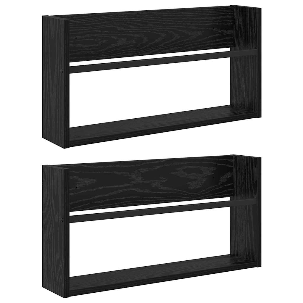 Magazine Rack 2 pcs Black Oak 60 x 12 x 30 cm Engineered Wood