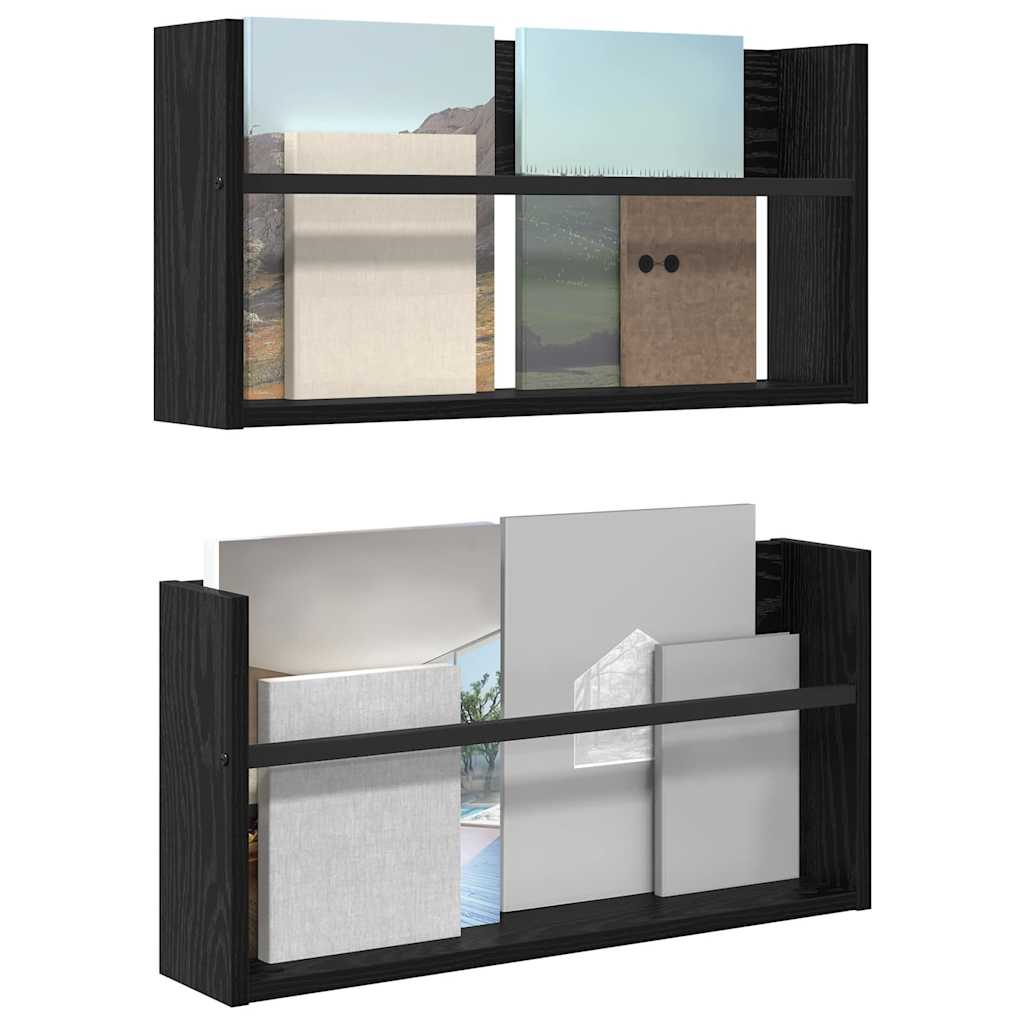 Magazine Rack 2 pcs Black Oak 60 x 12 x 30 cm Engineered Wood
