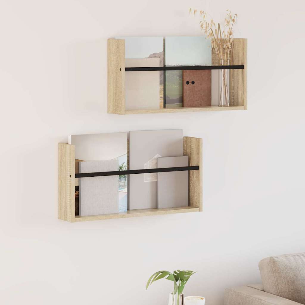 Magazine Rack 2 pcs Sonoma Oak 60 x 12 x 30 cm Engineered Wood