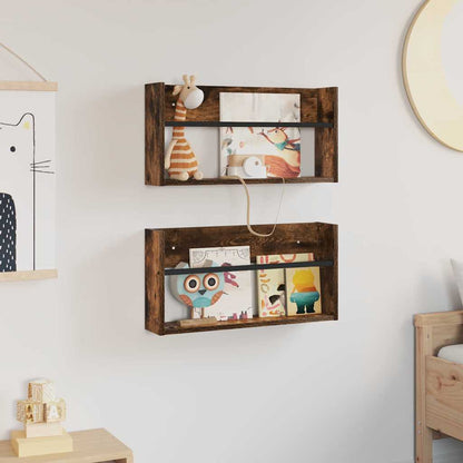 Magazine Rack 2 pcs Smoked Oak 60 x 12 x 30 cm Engineered Wood