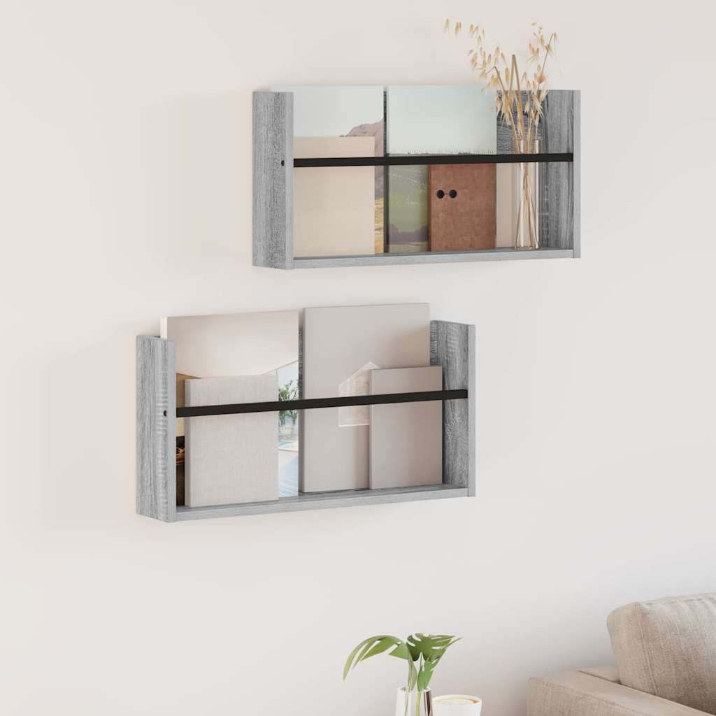 Magazine Rack 2 pcs Grey Sonoma 60 x 12 x 30 cm Engineered Wood