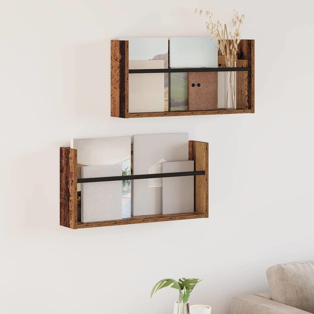Magazine Rack 2 pcs Old Wood 60 x 12 x 30 cm Engineered Wood