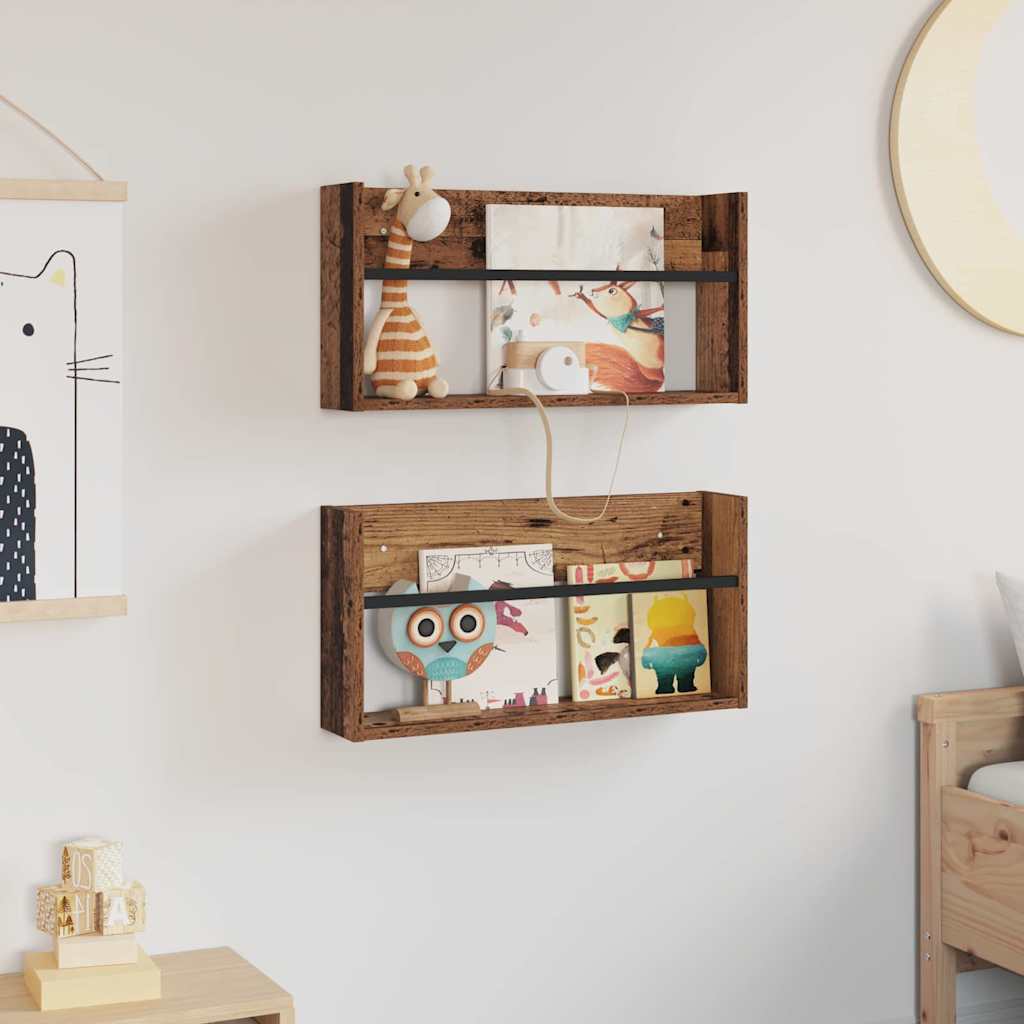 Magazine Rack 2 pcs Old Wood 60 x 12 x 30 cm Engineered Wood