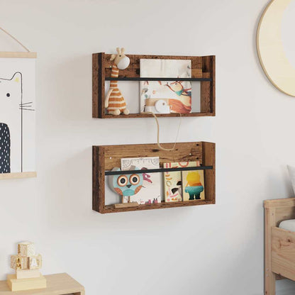 Magazine Rack 2 pcs Old Wood 60 x 12 x 30 cm Engineered Wood