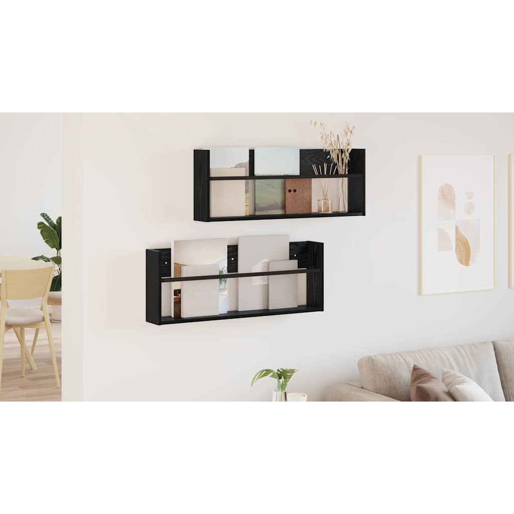 Magazine Rack 2 pcs Black Oak 80 x 12 x 30 cm Engineered Wood