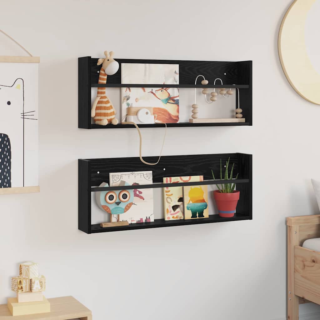 Magazine Rack 2 pcs Black Oak 80 x 12 x 30 cm Engineered Wood