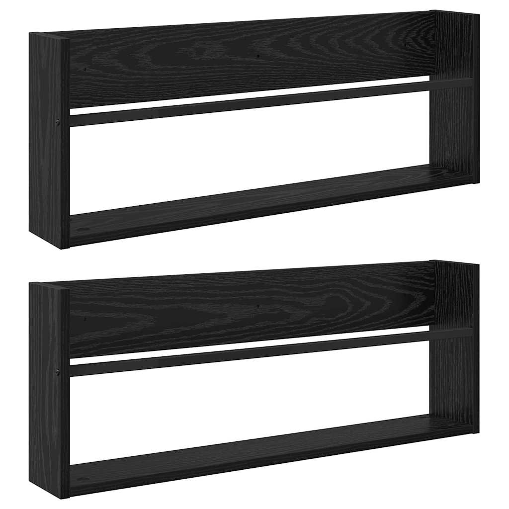 Magazine Rack 2 pcs Black Oak 80 x 12 x 30 cm Engineered Wood