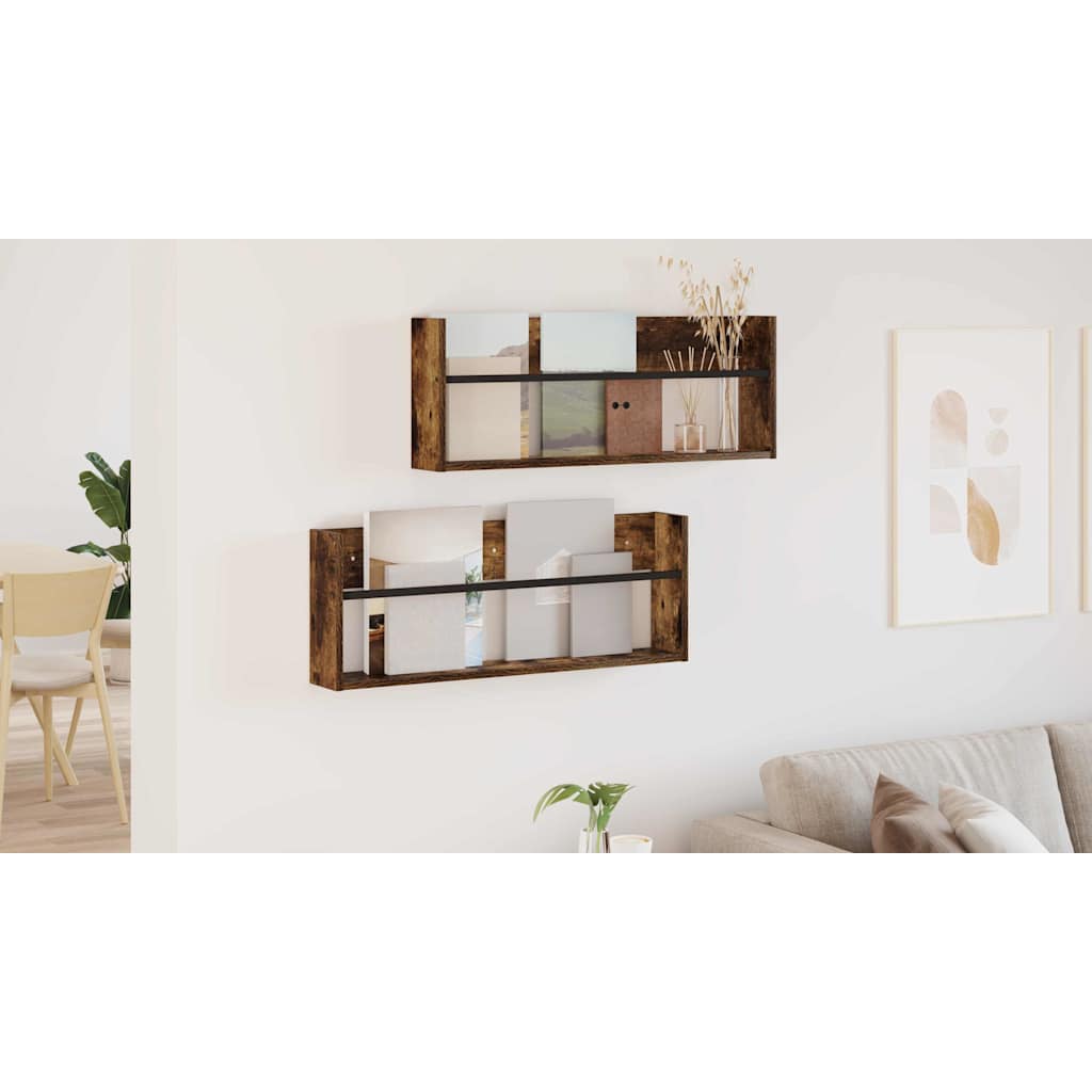 Magazine Rack 2 pcs Smoked Oak 80 x 12 x 30 cm Engineered Wood