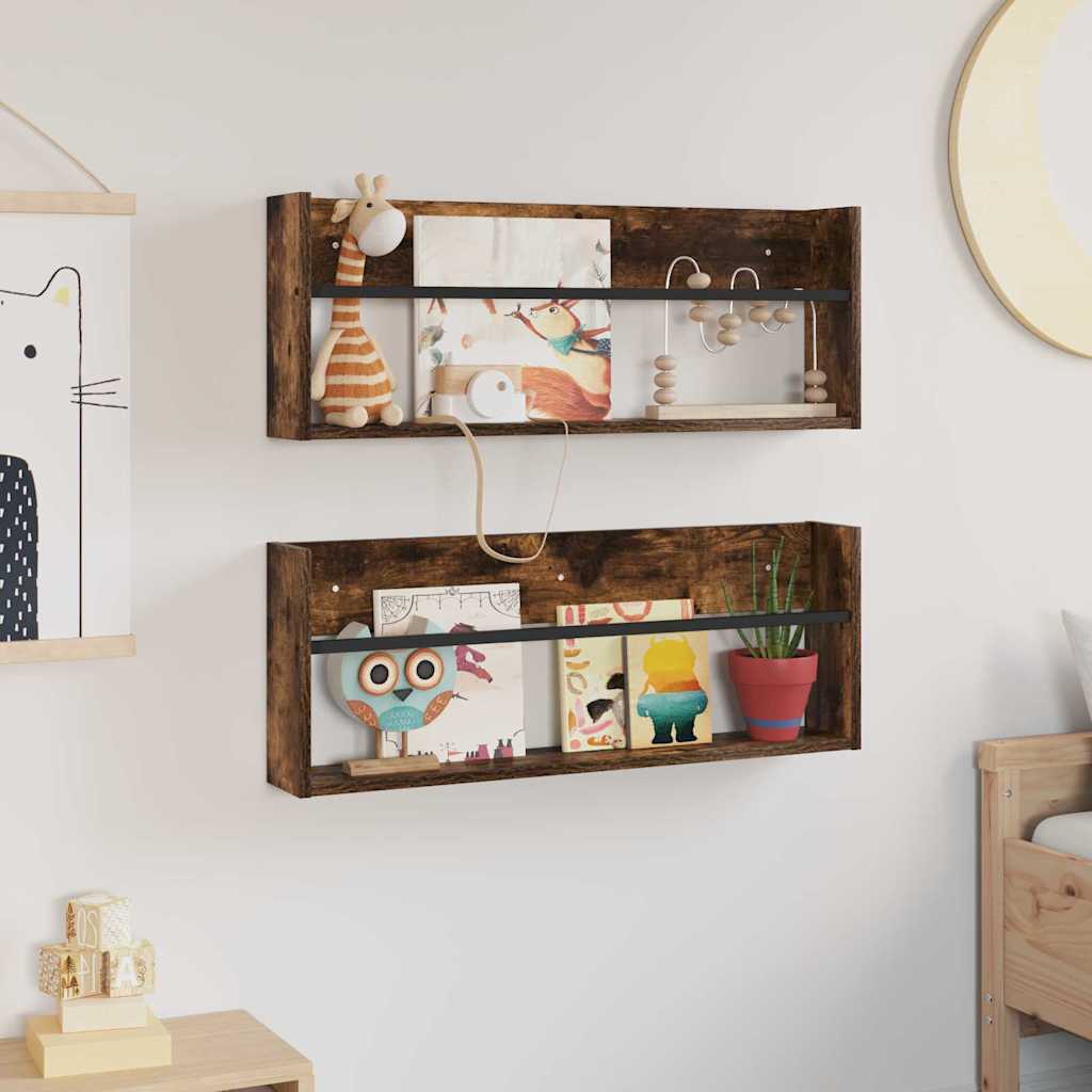 Magazine Rack 2 pcs Smoked Oak 80 x 12 x 30 cm Engineered Wood