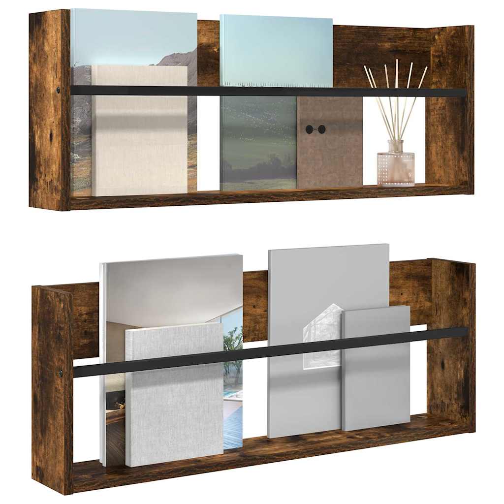Magazine Rack 2 pcs Smoked Oak 80 x 12 x 30 cm Engineered Wood