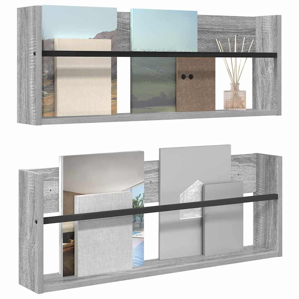 Magazine Rack 2 pcs Grey Sonoma 80 x 12 x 30 cm Engineered Wood