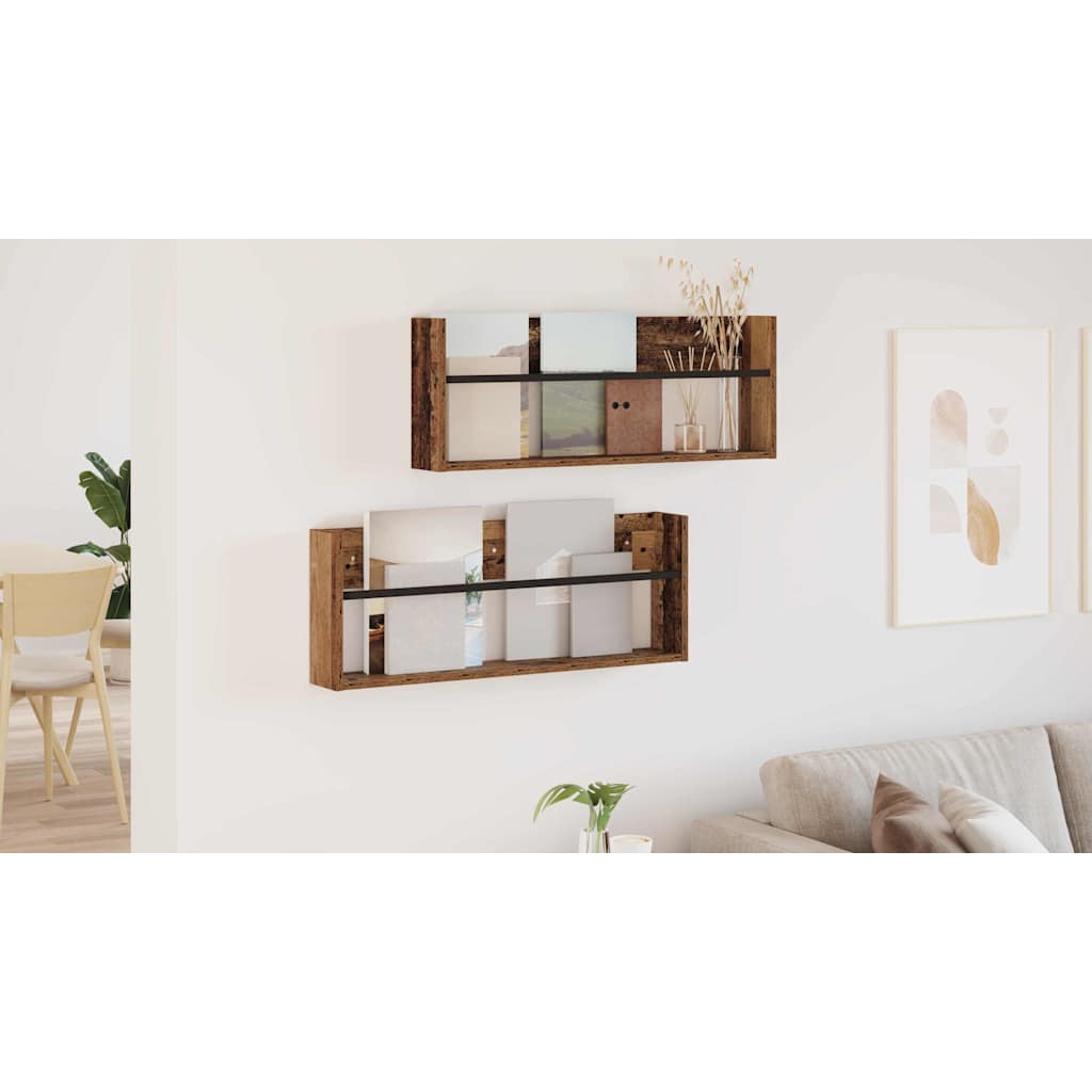 Magazine Rack 2 pcs Old Wood 80 x 12 x 30 cm Engineered Wood