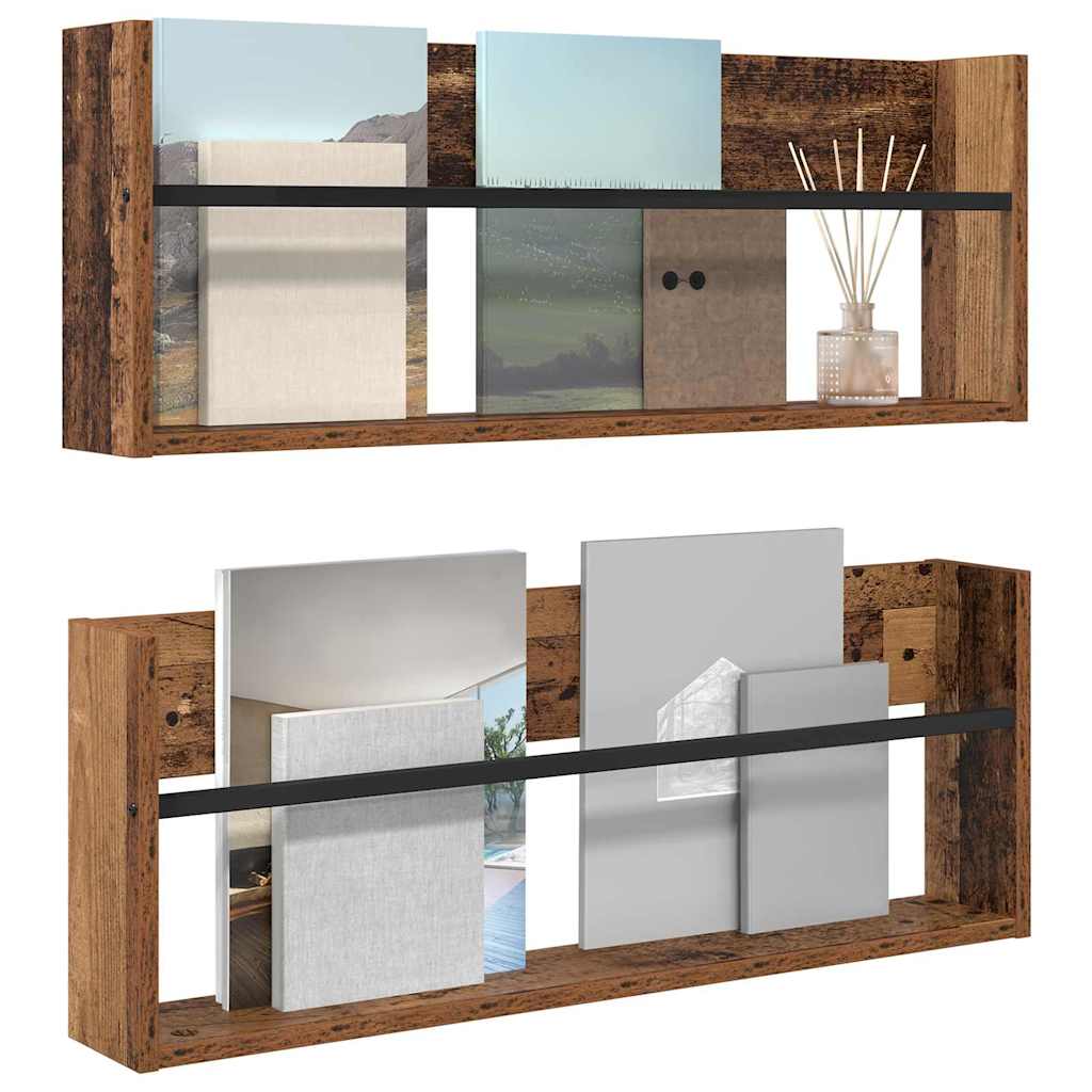 Magazine Rack 2 pcs Old Wood 80 x 12 x 30 cm Engineered Wood