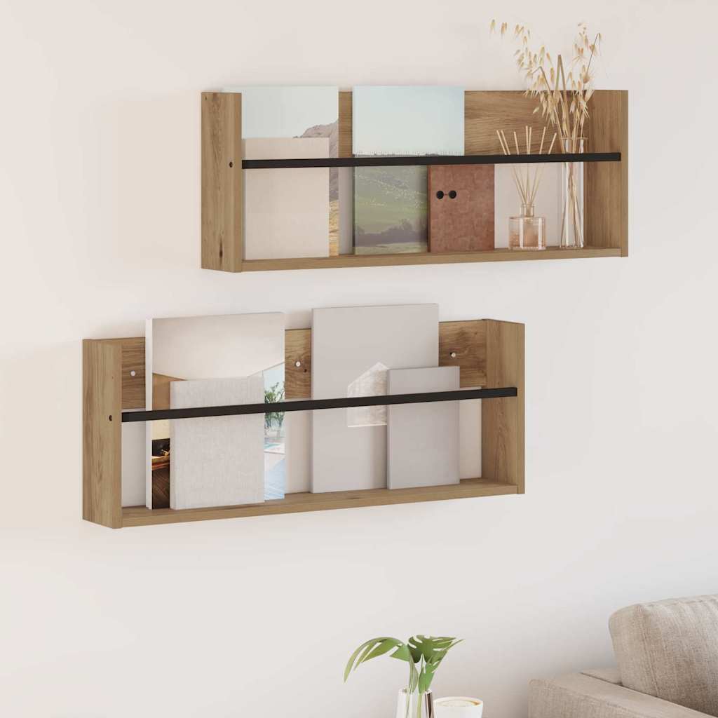 Magazine Rack 2 pcs Artisan Oak 80 x 12 x 30 cm Engineered Wood