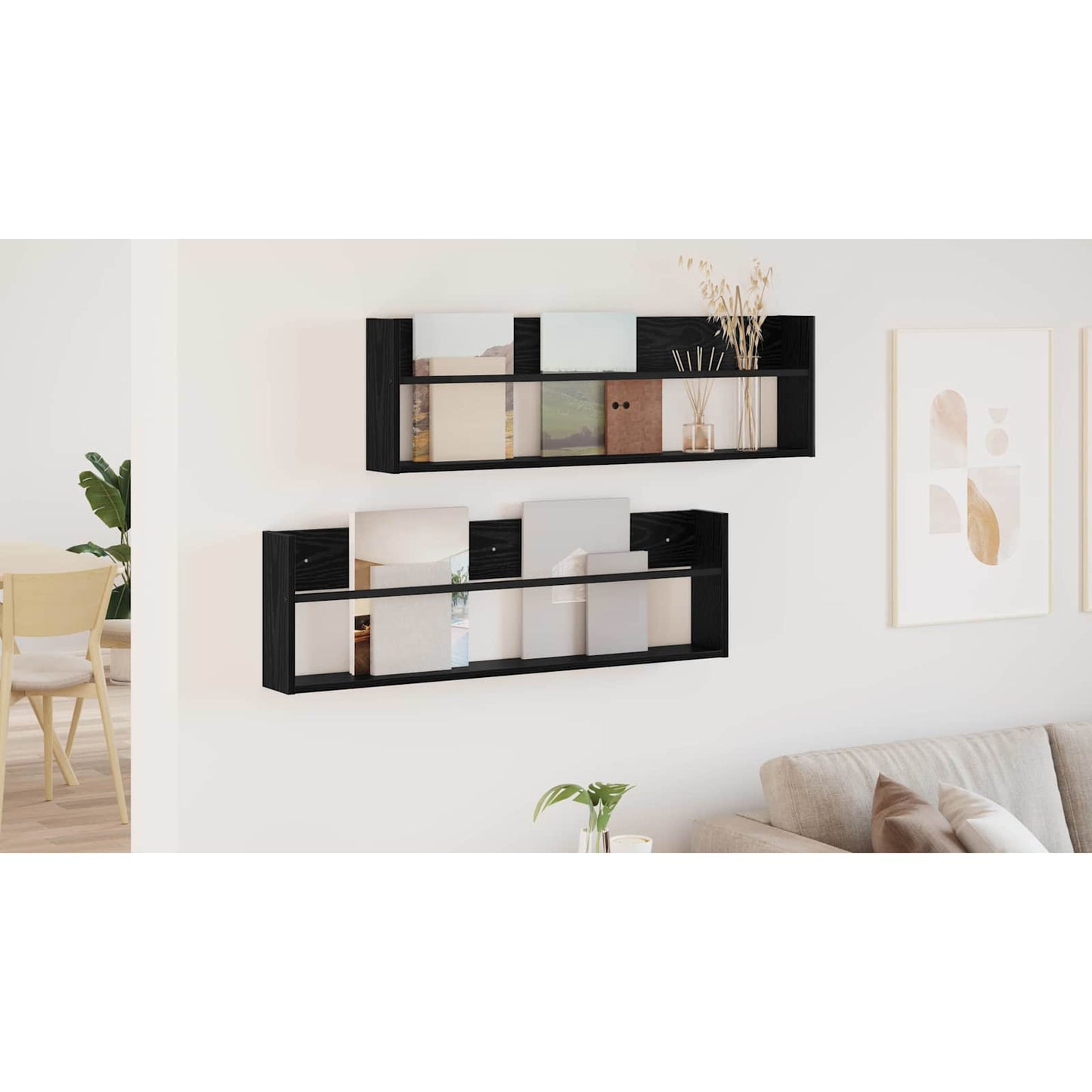 Magazine Rack 2 pcs Black Oak 100 x 12 x 30 cm Engineered Wood