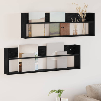 Magazine Rack 2 pcs Black Oak 100 x 12 x 30 cm Engineered Wood