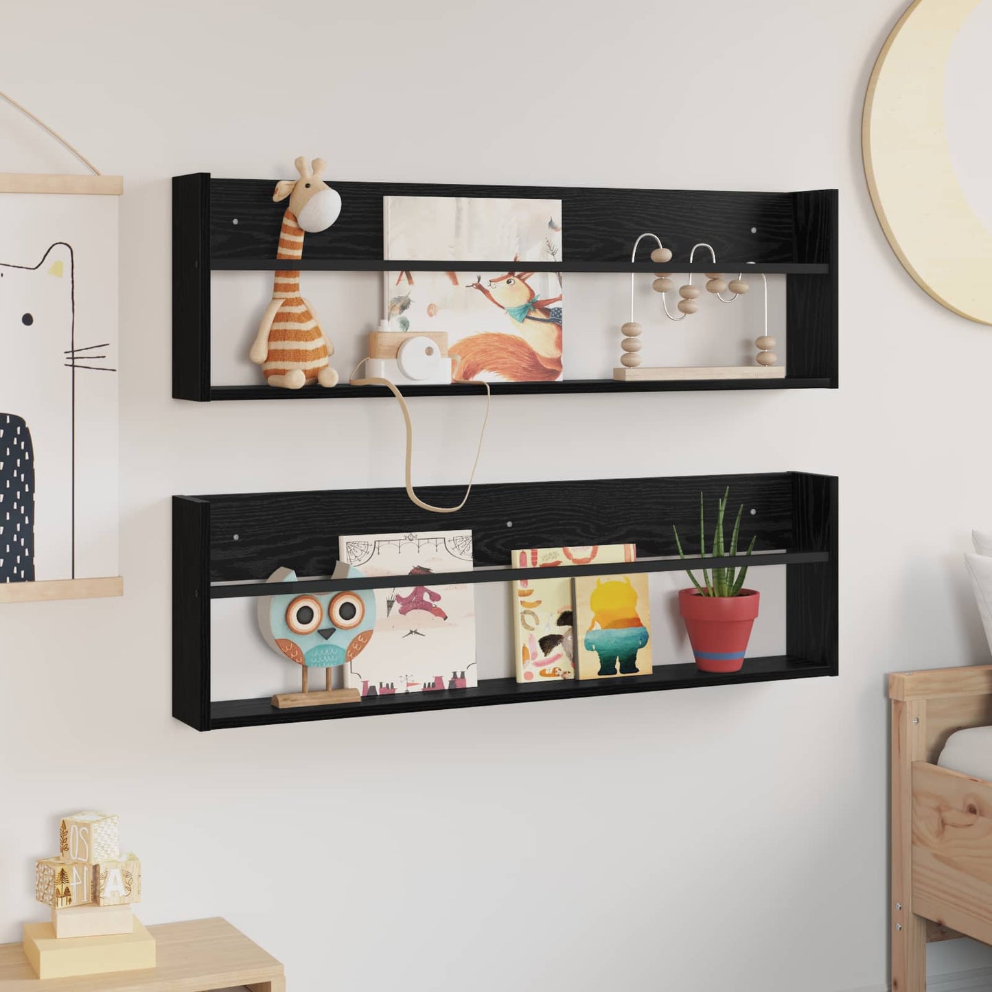 Magazine Rack 2 pcs Black Oak 100 x 12 x 30 cm Engineered Wood