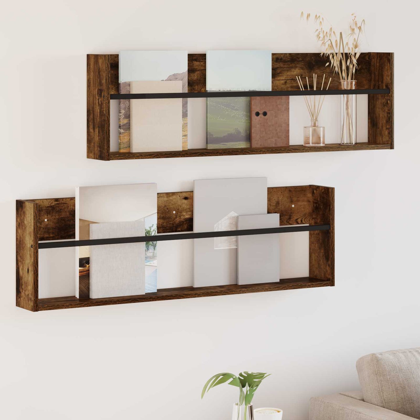 Magazine Rack 2 pcs Smoked Oak 100 x 12 x 30 cm Engineered Wood