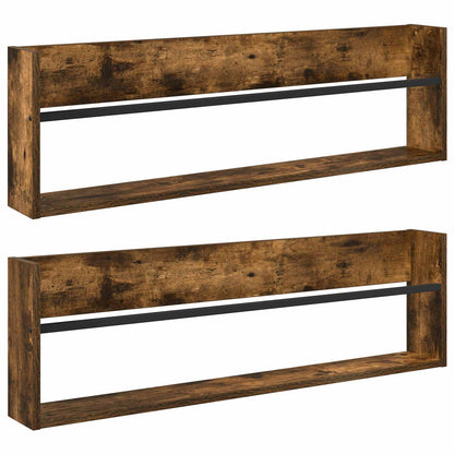 Magazine Rack 2 pcs Smoked Oak 100 x 12 x 30 cm Engineered Wood