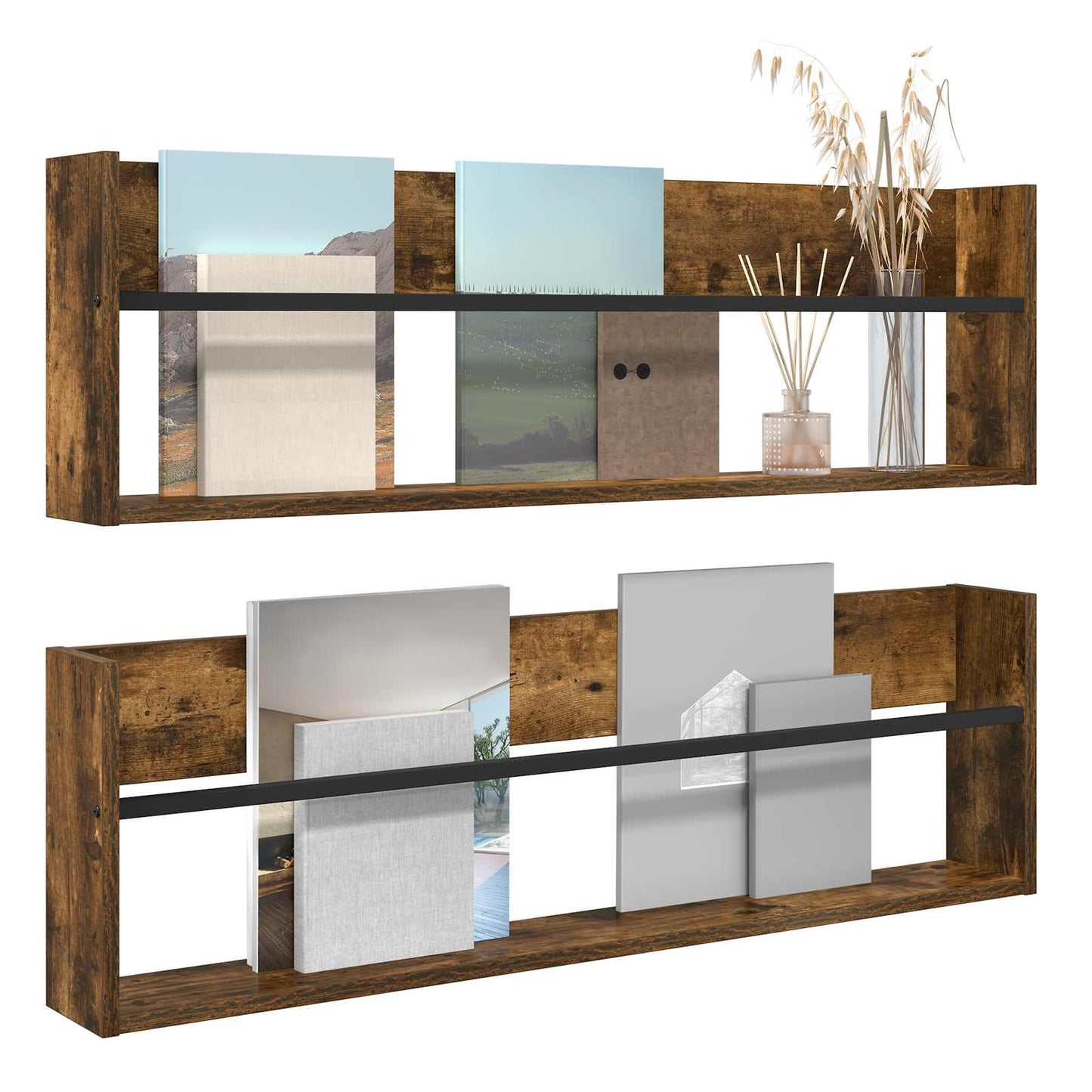 Magazine Rack 2 pcs Smoked Oak 100 x 12 x 30 cm Engineered Wood