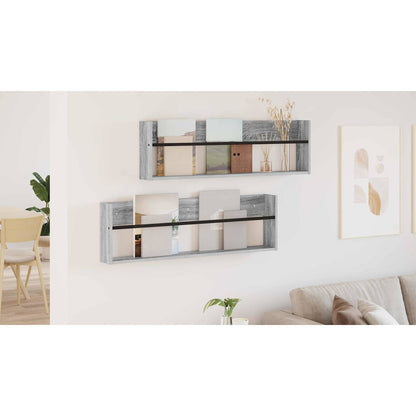Magazine Rack with Shelf 2 pcs Grey Sonoma 100 x 12 x 30 cm