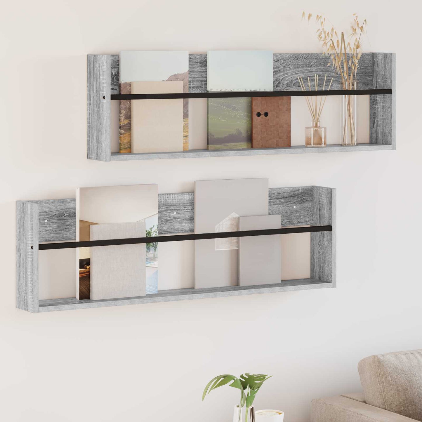 Magazine Rack with Shelf 2 pcs Grey Sonoma 100 x 12 x 30 cm