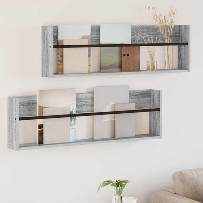 Magazine Rack with Shelf 2 pcs Grey Sonoma 100 x 12 x 30 cm