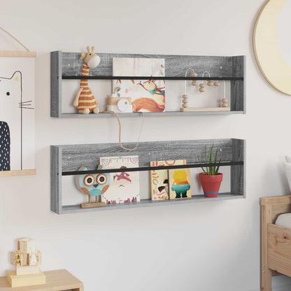 Magazine Rack with Shelf 2 pcs Grey Sonoma 100 x 12 x 30 cm