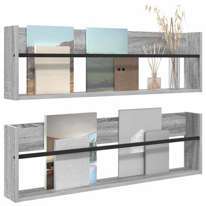 Magazine Rack with Shelf 2 pcs Grey Sonoma 100 x 12 x 30 cm
