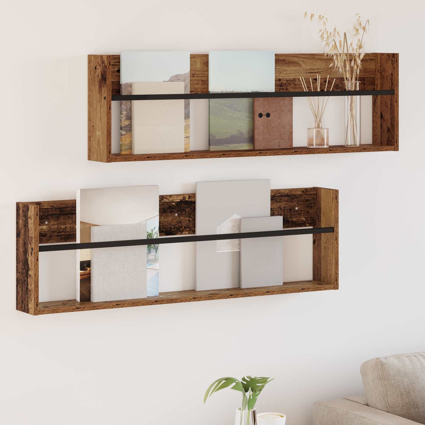 Magazine Rack 2 pcs Old Wood 100 x 12 x 30 cm Engineered Wood