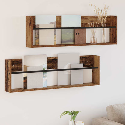 Magazine Rack 2 pcs Old Wood 100 x 12 x 30 cm Engineered Wood