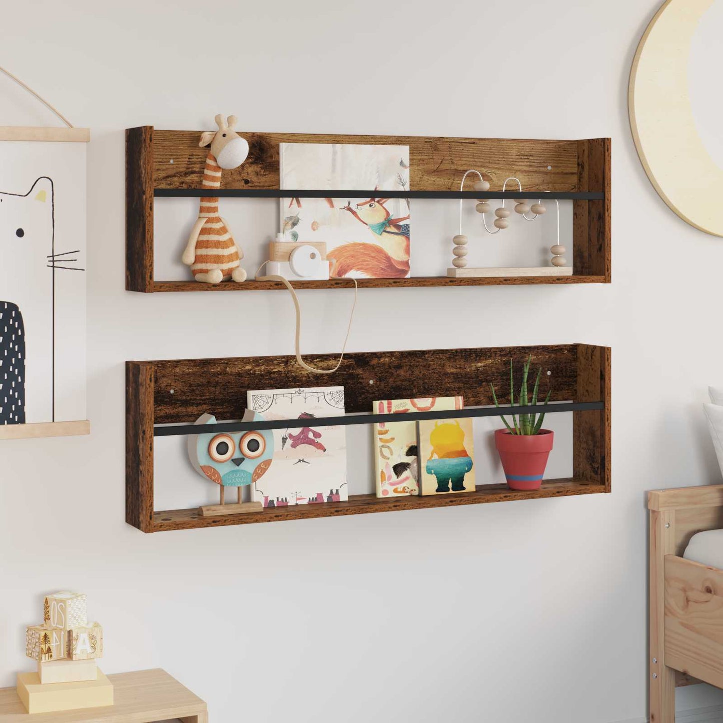 Magazine Rack 2 pcs Old Wood 100 x 12 x 30 cm Engineered Wood