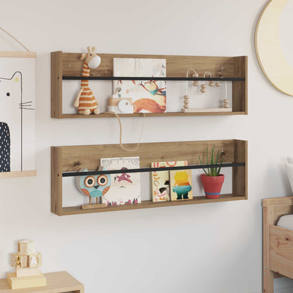 Magazine Rack with Shelf 2 pcs Artisan Oak 100 x 12 x 30 cm