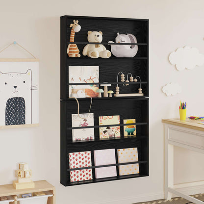Magazine Rack 2 pcs Black Oak 80 x 12 x 70 cm Engineered Wood