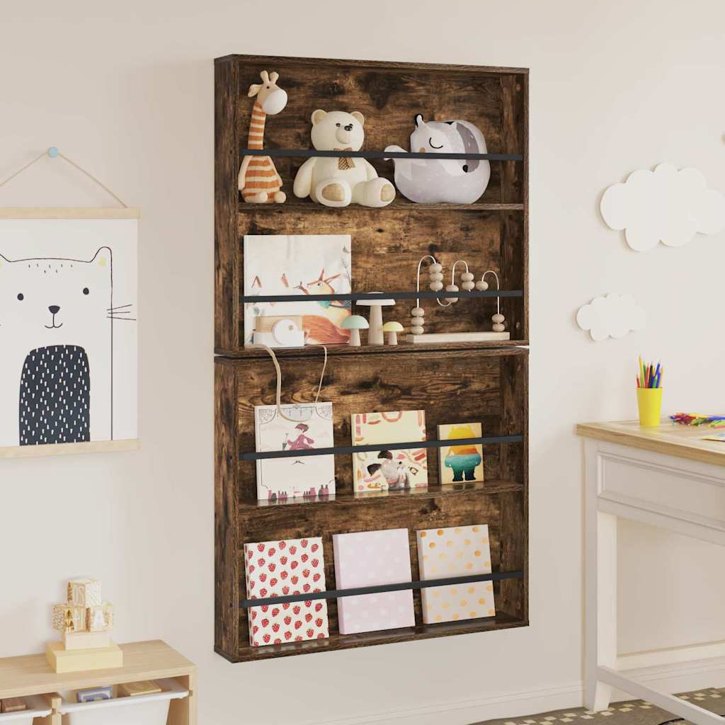 Magazine Rack 2 pcs Smoked Oak 80 x 12 x 70 cm Engineered Wood