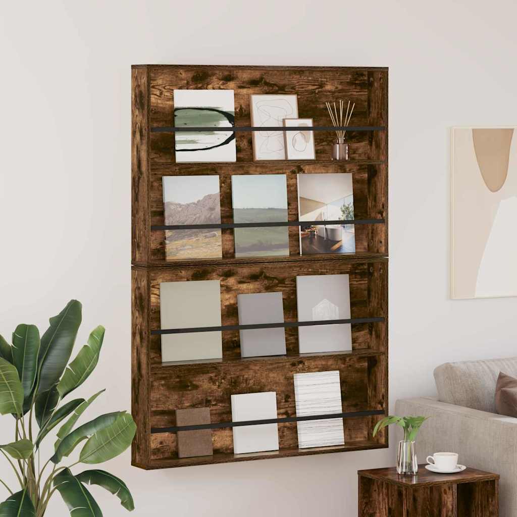 Magazine Rack 2 pcs Smoked Oak 100 x 12 x 70 cm Engineered Wood