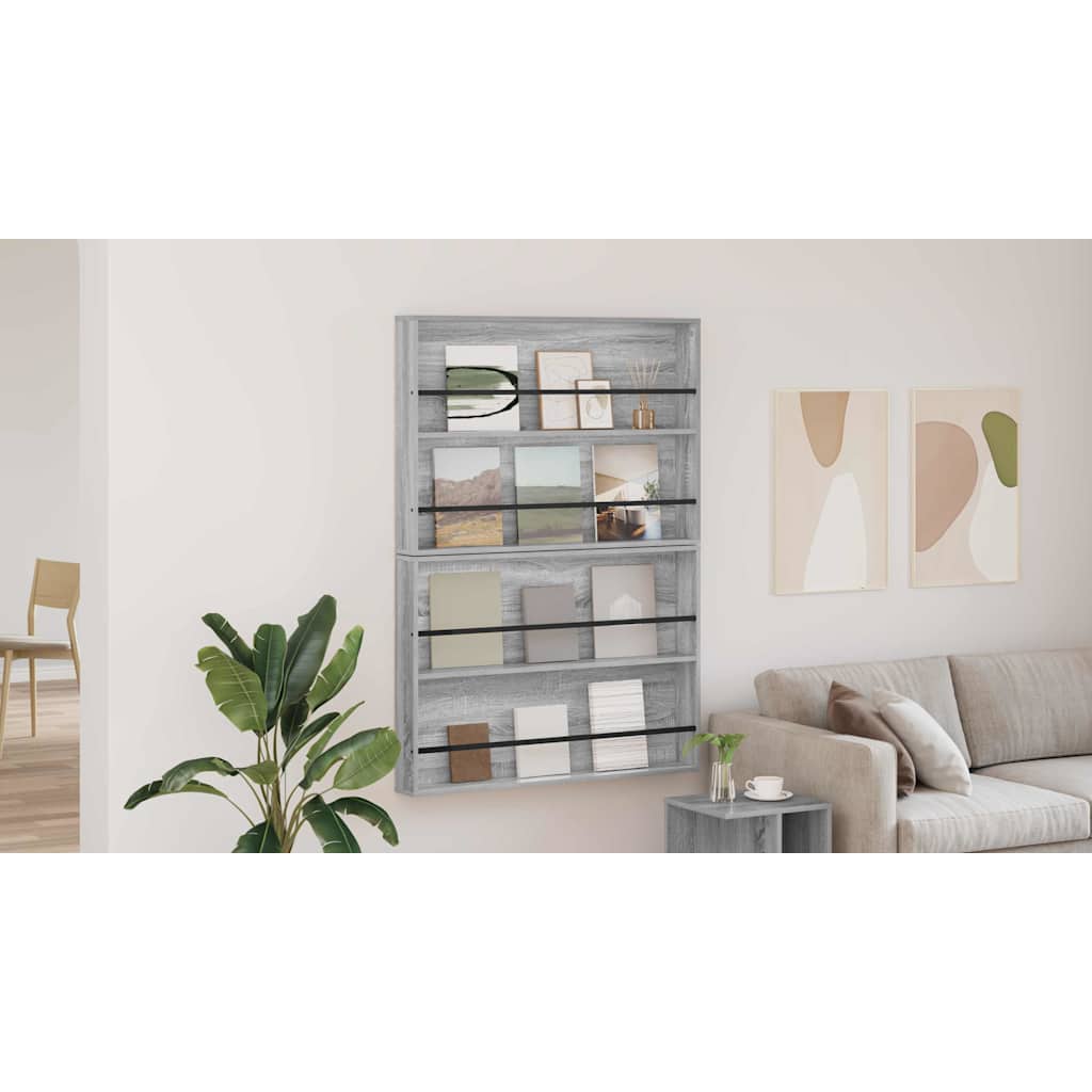 Magazine Rack with Shelf 2 pcs Grey Sonoma 100 x 12 x 70 cm