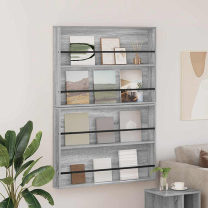 Magazine Rack with Shelf 2 pcs Grey Sonoma 100 x 12 x 70 cm