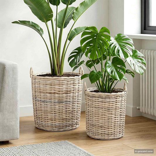 Planter Basket GENDT 2 pcs Natural Grey Kubu Rattan