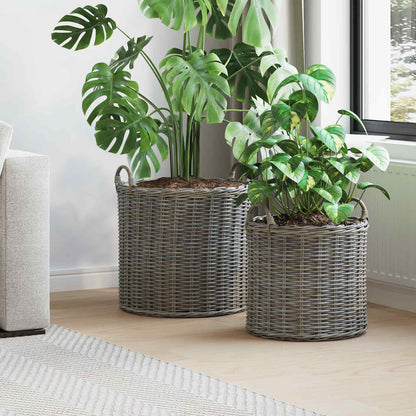 Planter Basket with Storage 2 pcs Grey Lacak Rattan