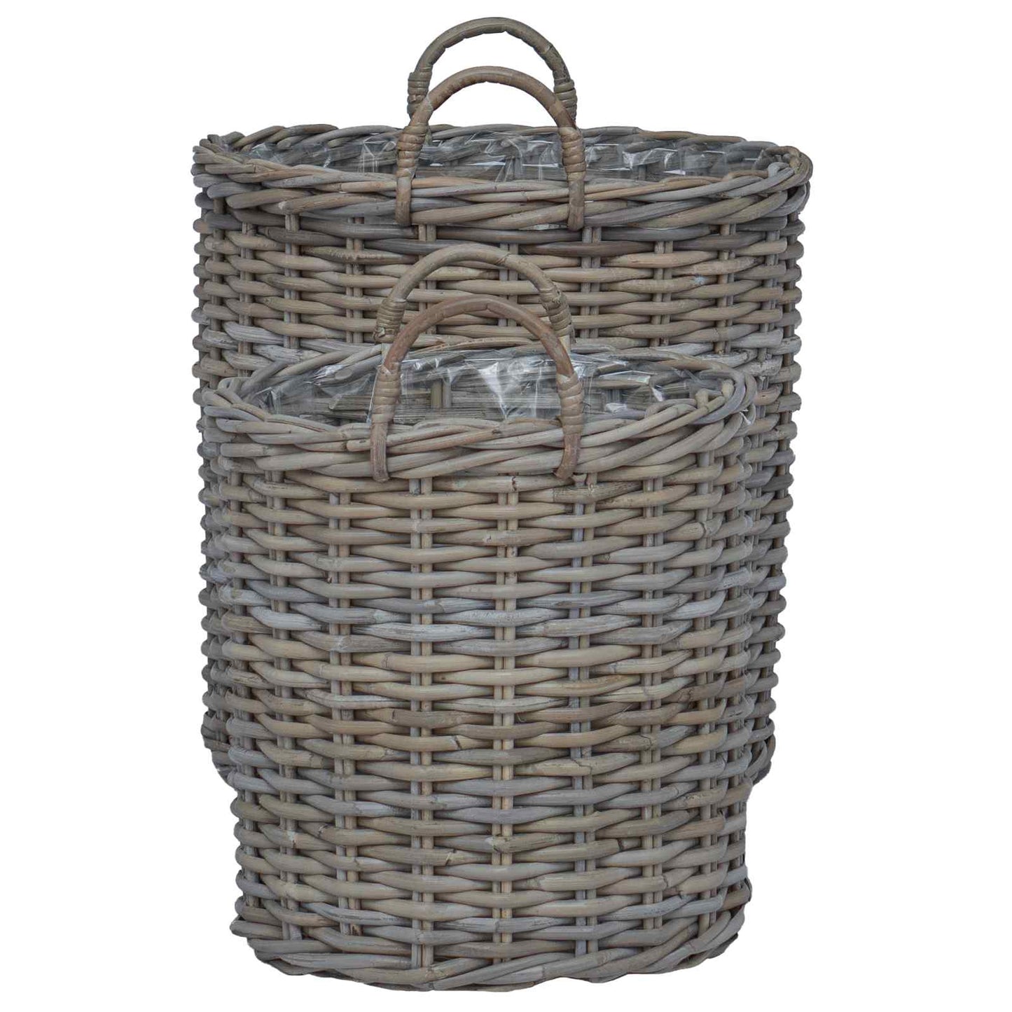 Planter Basket with Storage 2 pcs Natural Grey Kubu Rattan